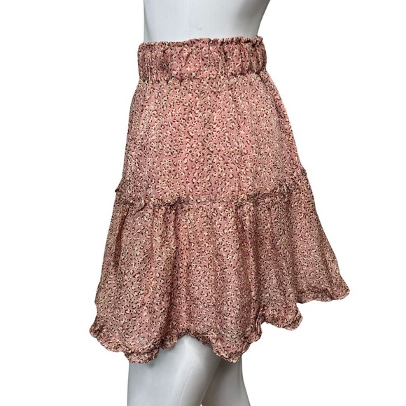 Indikah Skirt Women XS Pink Cheetah Leopard Print Ruffle Flounce High Waist Mini - Picture 3 of 8